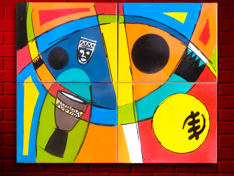 Abstract African Drummer - Acrylic on canvas