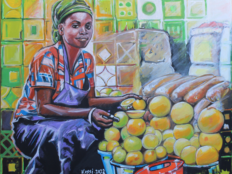 Akouvi - Painting of an African Woman Selling at the Market